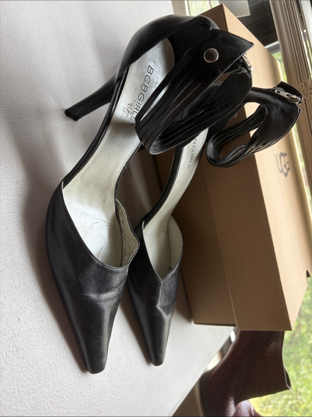 BCBGirls Black Pointed Toe Ankle-Strap Stiletto Pumps